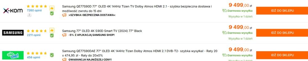 Ceny TV Samsung OLED