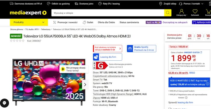 Promocja na telewizor LG 55UA75006LA